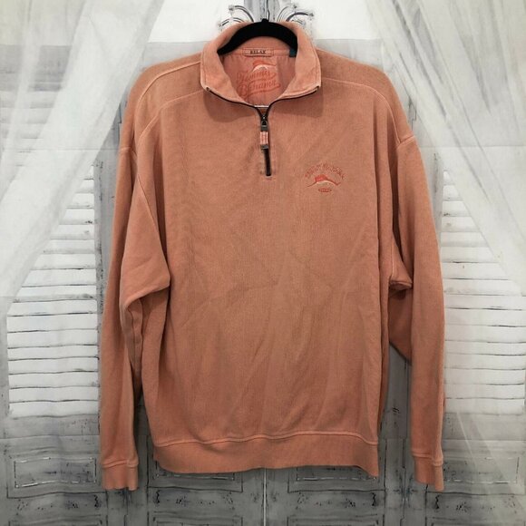 Tommy Bahama Men's Large Sweater  Relax Orange Half Zip Pullover 100% Cotton - Picture 1 of 6